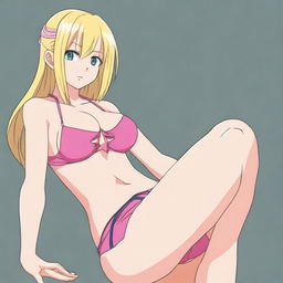 Generate an image of Lucy Heartfilia from Fairy Tail in a tasteful pose, wearing pink underwear