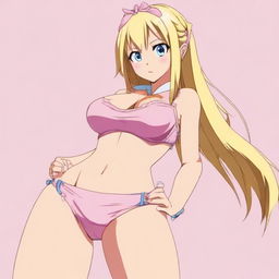 Generate an image of Lucy Heartfilia from Fairy Tail in a tasteful pose, wearing pink underwear