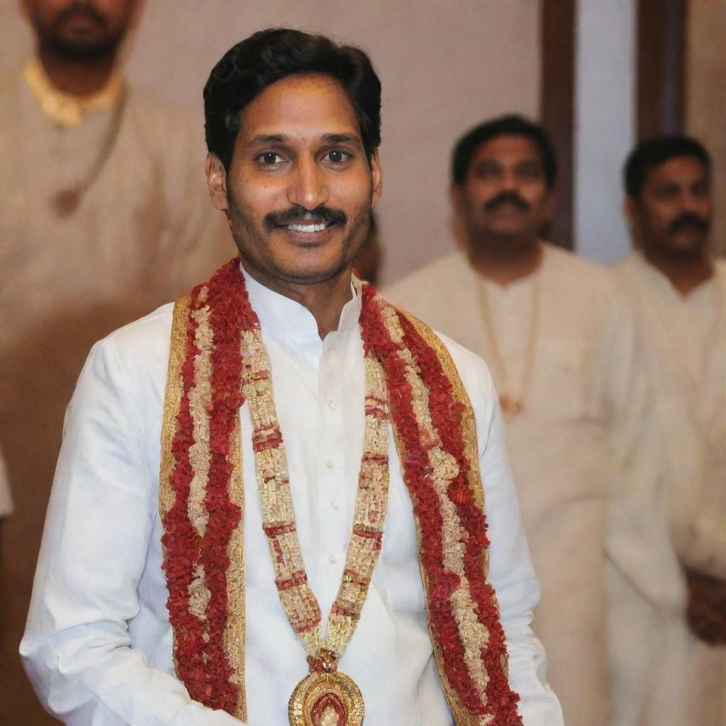 Jagan Mohan Reddy, the Chief Minister of Andhra Pradesh, dressed in a traditional Indian wedding ensemble