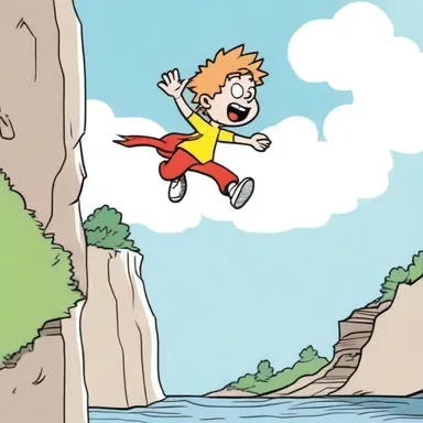 In the cartoon, the character jumped off the cliff and landed in perfect perpendicularity to the ground.