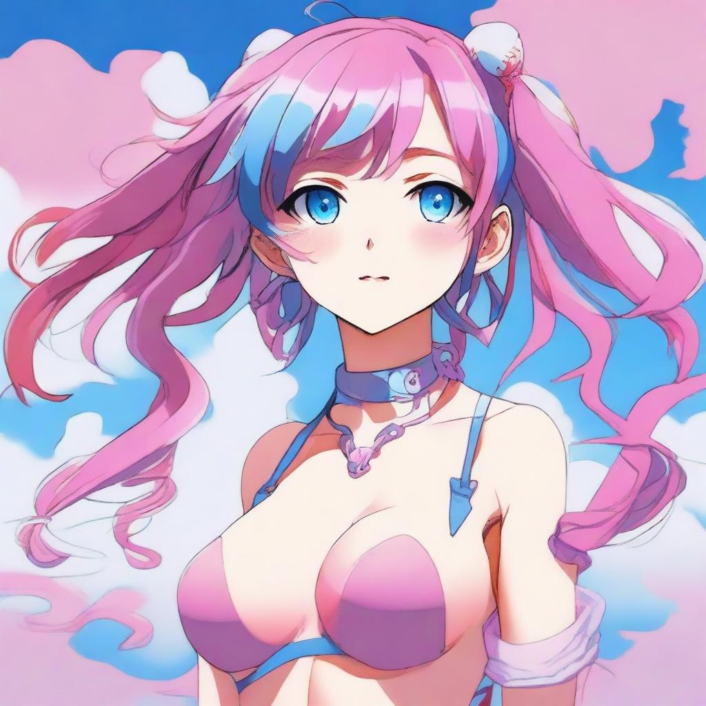 A tastefully drawn anime art piece displaying a petite 18-year-old girl with animal-like features, pink hair, and sky-blue eyes