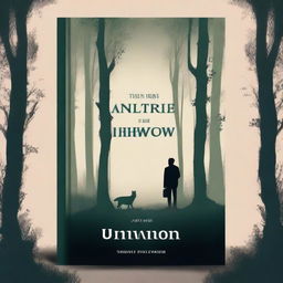 Create a book cover with a mysterious vibe, featuring a dark forest in the background and a silhouette of a person standing at the edge of the forest