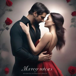 A dark romance book cover featuring a beautiful couple standing together