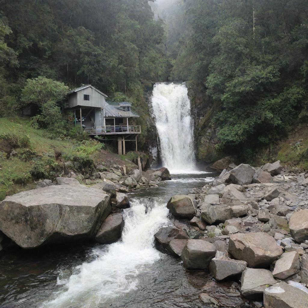 A 1kW micro hydro power plant in a remote area with a fast-flowing river