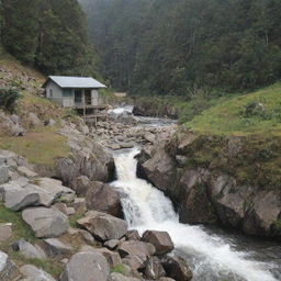 A 1kW micro hydro power plant in a remote area with a fast-flowing river