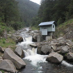 A 1kW micro hydro power plant in a remote area with a fast-flowing river