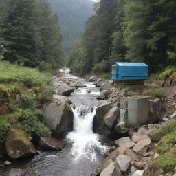 A 1kW micro hydro power plant in a remote area with a fast-flowing river