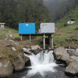 A 1kW micro hydro power plant in a remote area with a fast-flowing river