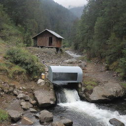 A 1kW micro hydro power plant in a remote area with a fast-flowing river