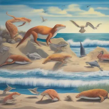 The artist painted a beautiful mural depicting various crustaceous animals along the ocean shore.