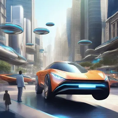 In the futuristic city, the streets were buzzing with flying cars and bustling crowds.