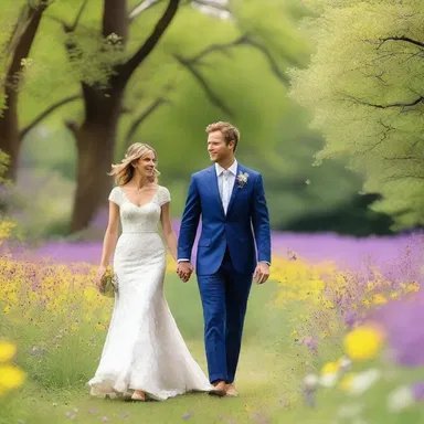 As the couple walked hand in hand through the vibrant park, they were surrounded by buzzing bees and blooming flowers.