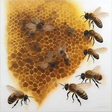 The artist captured the essence of a buzzing hive in their painting, creating a sense of movement and life.