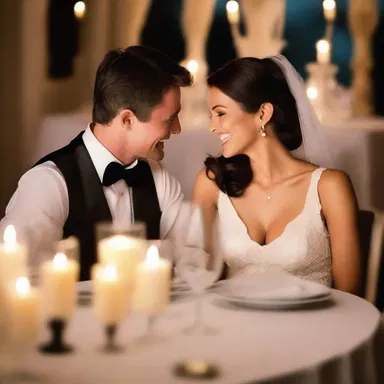 During the romantic dinner, the couple enjoyed each other's company in the soft spotlight of candlelight.