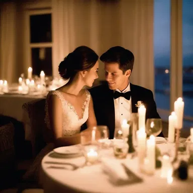 During the romantic dinner, the couple enjoyed each other's company in the soft spotlight of candlelight.