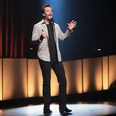 When the comedian told a hilarious joke, the spotlight shifted to him as the audience erupted in laughter.