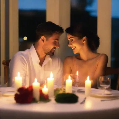 The candlelight dinner spotlights the couple's romantic evening together.