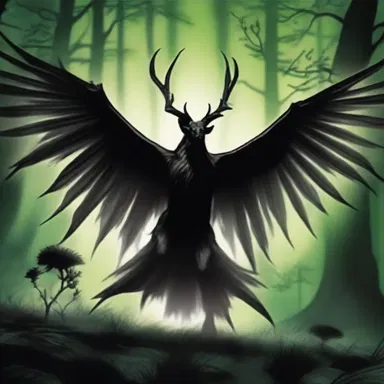 The magical creature was spotlit as it emerged from the shadows in the fantasy novel.