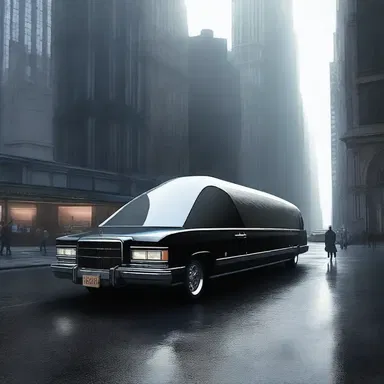 In the science fiction novel, the hearse glided silently through the futuristic city, transporting the deceased to their final resting place.