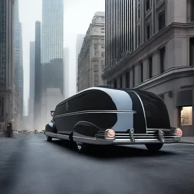 In the science fiction novel, the hearse glided silently through the futuristic city, transporting the deceased to their final resting place.