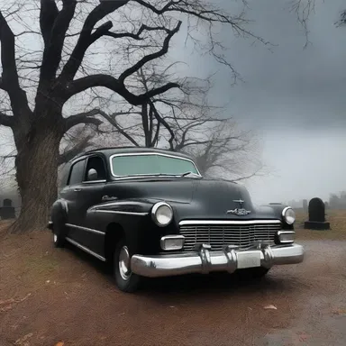 As the storm raged outside, the eerie hearse pulled up to the haunted cemetery, sending chills down everyone's spines.