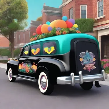 In the animated series, the hearse was transformed into a whimsical vehicle, complete with colorful decorations and a cheery driver.