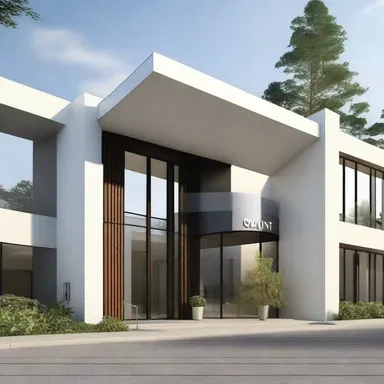The modern building had a sentry stationed at the entrance, adding a touch of security and elegance to the design.