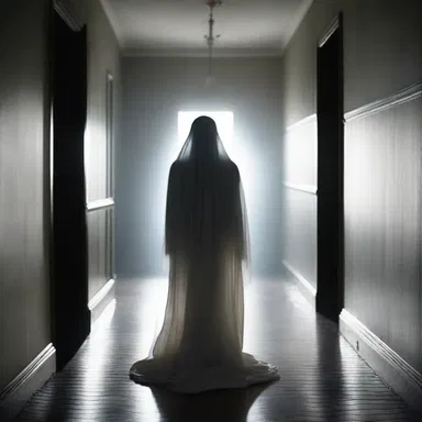 As the character walked down the dimly lit hallway, a ghostly figure emerged, filling her with an instant feeling of starch.