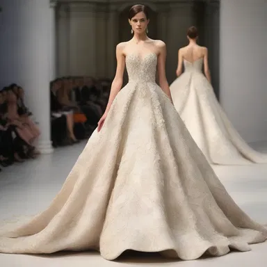 The designer created an extravagant gown with intricate details using starch to stiffen the fabric.