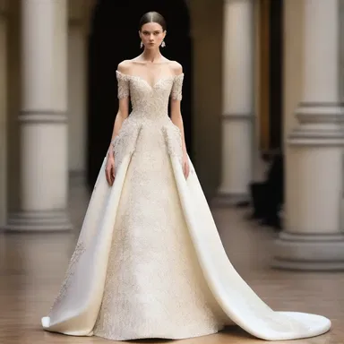 The designer created an extravagant gown with intricate details using starch to stiffen the fabric.