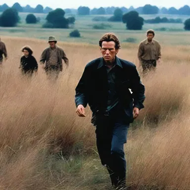 The suspenseful thriller movie featured a chase scene where the main character had to navigate through a dense field of brambles to escape the pursuing antagonist.