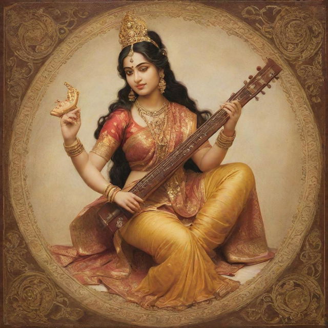 A beautiful, serene image of goddess Saraswati holding her veena, with the name 'ANKIT' artistically inscribed below in golden letters on an ornate scroll.