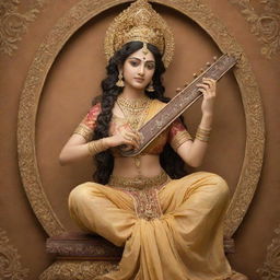 A beautiful, serene image of goddess Saraswati holding her veena, with the name 'ANKIT' artistically inscribed below in golden letters on an ornate scroll.