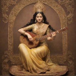 A beautiful, serene image of goddess Saraswati holding her veena, with the name 'ANKIT' artistically inscribed below in golden letters on an ornate scroll.