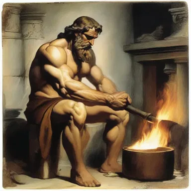 In Greek mythology, Hephaestus was believed to have a eudemon as his personal assistant in his forge.