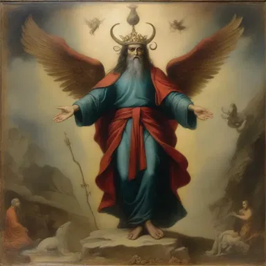 The painting depicted a eudemon guiding a lost soul to salvation, symbolizing the benevolence of divine guidance in the afterlife.