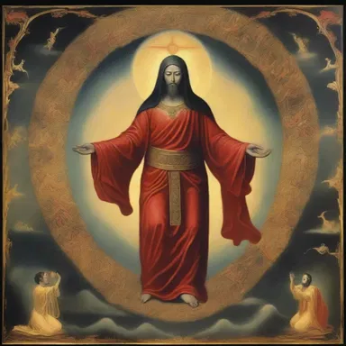 The painting depicted a eudemon guiding a lost soul to salvation, symbolizing the benevolence of divine guidance in the afterlife.