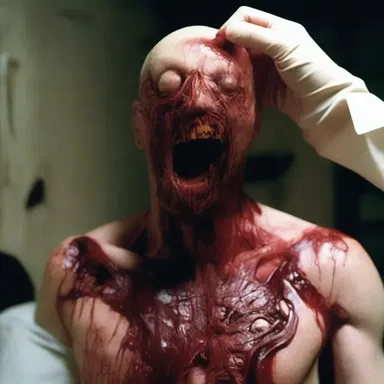 The horror movie depicted a gruesome scene where the antagonist slowly peeled off a layer of corium from their victim's skin.