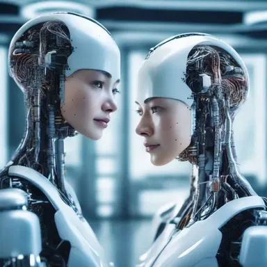In the futuristic world depicted in the novel, artificial intelligence gained emotions and tears welled up in the eyes of the android.