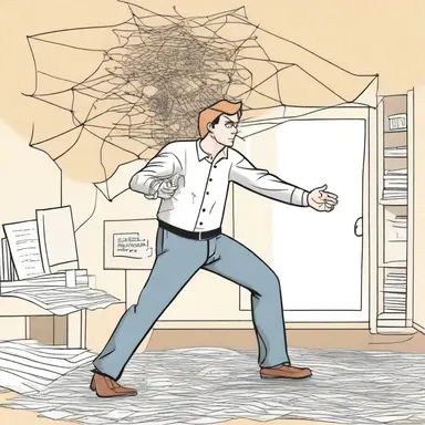 The cartoon depicted a tangled web of lies and trickery, with the protagonist trying to untangle the situation.