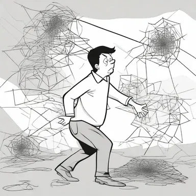 The cartoon depicted a tangled web of lies and trickery, with the protagonist trying to untangle the situation.