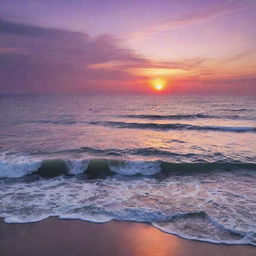 A breathtaking sunset overlooking a calm ocean, highlighting warm and cool shades of purple, pink and orange