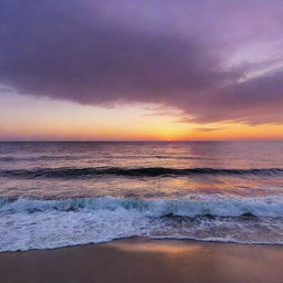 A breathtaking sunset overlooking a calm ocean, highlighting warm and cool shades of purple, pink and orange