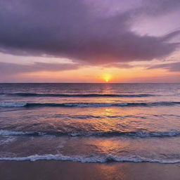 A breathtaking sunset overlooking a calm ocean, highlighting warm and cool shades of purple, pink and orange