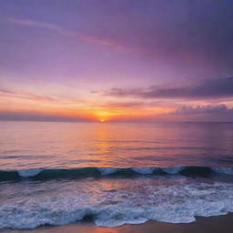 A breathtaking sunset overlooking a calm ocean, highlighting warm and cool shades of purple, pink and orange