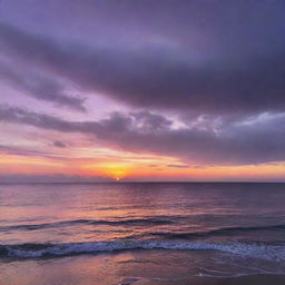 A breathtaking sunset overlooking a calm ocean, highlighting warm and cool shades of purple, pink and orange