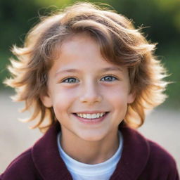 Portrait of a charming boy with radiant eyes, soft hair, and a glowing smile, radiating joy and innocence.