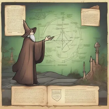 The wizard uses a logic diagram to create an enchanted spell in this fantasy novel.