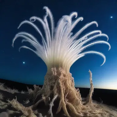 Under the moonlight, the cirrus on the crinoid's appendages shimmered romantically, creating a magical ambiance.