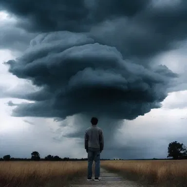 In the horror movie, the protagonist looked up to see dark storm clouds transforming into menacing cirrus clouds, foreshadowing the terrifying events about to unfold.